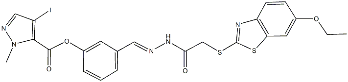 3-(2-{[(6-ethoxy-1,3-benzothiazol-2-yl)sulfanyl]acetyl}carbohydrazonoyl)phenyl 4-iodo-1-methyl-1H-pyrazole-5-carboxylate 구조식 이미지