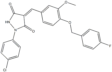 1-(4-chlorophenyl)-4-{4-[(4-fluorobenzyl)oxy]-3-methoxybenzylidene}-3,5-pyrazolidinedione Structure