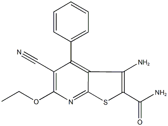 3-amino-5-cyano-6-ethoxy-4-phenylthieno[2,3-b]pyridine-2-carboxamide 구조식 이미지