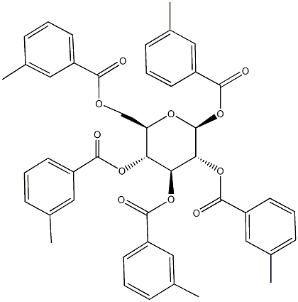 1,2,3,4,6-pentakis-O-(3-methylbenzoyl)hexopyranose Structure