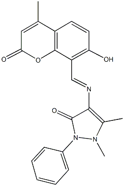 4-{[(7-hydroxy-4-methyl-2-oxo-2H-chromen-8-yl)methylene]amino}-1,5-dimethyl-2-phenyl-1,2-dihydro-3H-pyrazol-3-one Structure