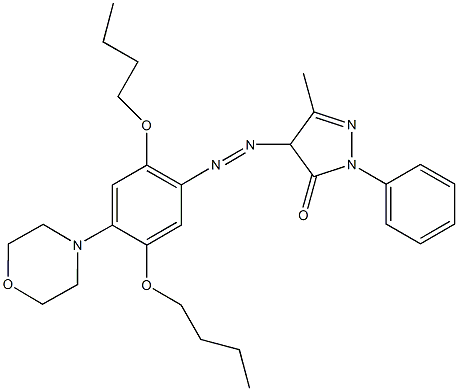 4-{[2,5-dibutoxy-4-(4-morpholinyl)phenyl]diazenyl}-5-methyl-2-phenyl-2,4-dihydro-3H-pyrazol-3-one 구조식 이미지