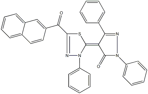 4-(5-(2-naphthoyl)-3-phenyl-1,3,4-thiadiazol-2(3H)-ylidene)-2,5-diphenyl-2,4-dihydro-3H-pyrazol-3-one 구조식 이미지