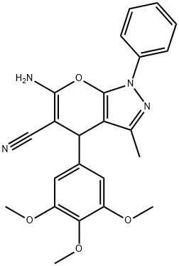 6-amino-3-methyl-1-phenyl-4-(3,4,5-trimethoxyphenyl)-1,4-dihydropyrano[2,3-c]pyrazole-5-carbonitrile Structure