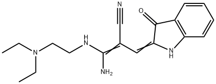 3-amino-3-{[2-(diethylamino)ethyl]amino}-2-[(3-oxo-1,3-dihydro-2H-indol-2-ylidene)methyl]acrylonitrile 구조식 이미지