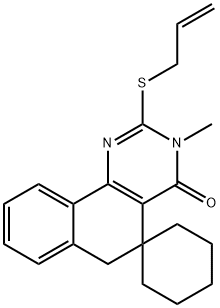 2-(allylsulfanyl)-3-methyl-5,6-dihydrospiro(benzo[h]quinazoline-5,1'-cyclohexane)-4(3H)-one 구조식 이미지