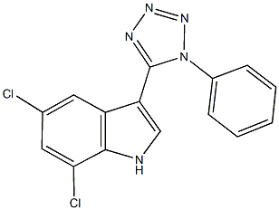 5,7-dichloro-3-(1-phenyl-1H-tetraazol-5-yl)-1H-indole 구조식 이미지