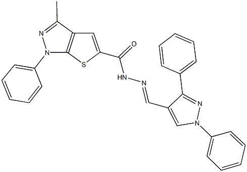 N'-[(1,3-diphenyl-1H-pyrazol-4-yl)methylene]-3-methyl-1-phenyl-1H-thieno[2,3-c]pyrazole-5-carbohydrazide 구조식 이미지