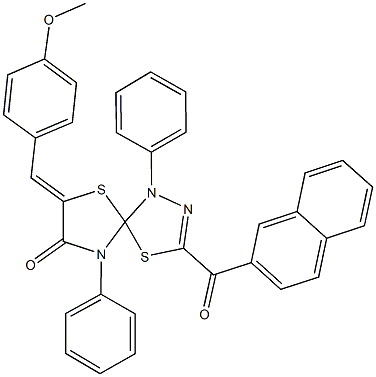 7-(4-methoxybenzylidene)-3-(2-naphthoyl)-1,9-diphenyl-4,6-dithia-1,2,9-triazaspiro[4.4]non-2-en-8-one Structure