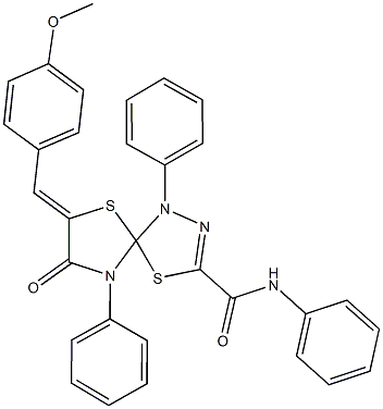 7-(4-methoxybenzylidene)-8-oxo-N,1,9-triphenyl-4,6-dithia-1,2,9-triazaspiro[4.4]non-2-ene-3-carboxamide 구조식 이미지