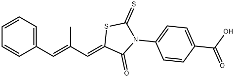 4-[5-(2-methyl-3-phenyl-2-propenylidene)-4-oxo-2-thioxo-1,3-thiazolidin-3-yl]benzoic acid 구조식 이미지