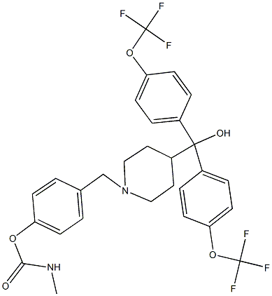 4-{[4-(hydroxy{bis[4-(trifluoromethoxy)phenyl]}methyl)-1-piperidinyl]methyl}phenyl methylcarbamate Structure