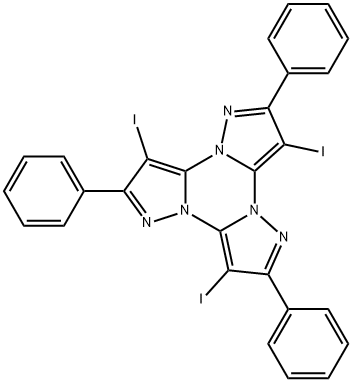 3,7,11-triiodo-2,6,10-triphenyltripyrazolo[1,5-a:1,5-c:1,5-e][1,3,5]triazine 구조식 이미지