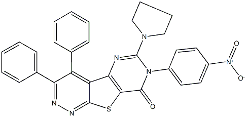 7-{4-nitrophenyl}-3,4-diphenyl-6-(1-pyrrolidinyl)pyrimido[4',5':4,5]thieno[2,3-c]pyridazin-8(7H)-one 구조식 이미지