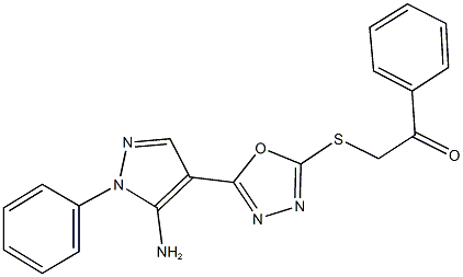 2-{[5-(5-amino-1-phenyl-1H-pyrazol-4-yl)-1,3,4-oxadiazol-2-yl]sulfanyl}-1-phenylethanone 구조식 이미지