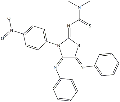 N'-[3-{4-nitrophenyl}-4,5-bis(phenylimino)-1,3-thiazolidin-2-ylidene]-N,N-dimethylthiourea 구조식 이미지