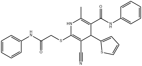 6-[(2-anilino-2-oxoethyl)sulfanyl]-5-cyano-2-methyl-N-phenyl-4-(2-thienyl)-1,4-dihydro-3-pyridinecarboxamide Structure