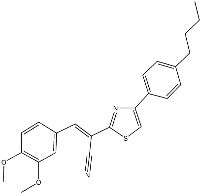 2-[4-(4-butylphenyl)-1,3-thiazol-2-yl]-3-(3,4-dimethoxyphenyl)acrylonitrile Structure