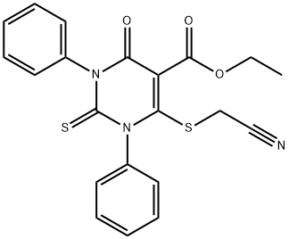 ethyl 6-[(cyanomethyl)thio]-4-oxo-1,3-diphenyl-2-thioxo-1,2,3,4-tetrahydropyrimidine-5-carboxylate 구조식 이미지