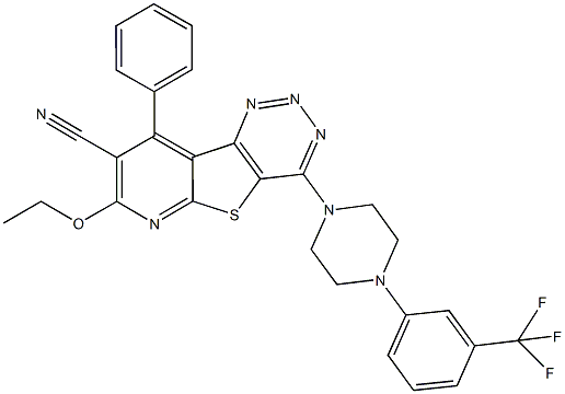 7-ethoxy-9-phenyl-4-{4-[3-(trifluoromethyl)phenyl]-1-piperazinyl}pyrido[3',2':4,5]thieno[3,2-d][1,2,3]triazine-8-carbonitrile 구조식 이미지