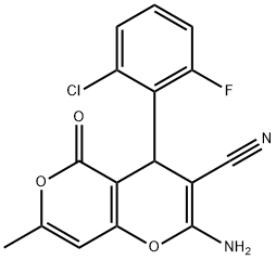 2-amino-4-(2-chloro-6-fluorophenyl)-7-methyl-5-oxo-4H,5H-pyrano[4,3-b]pyran-3-carbonitrile 구조식 이미지