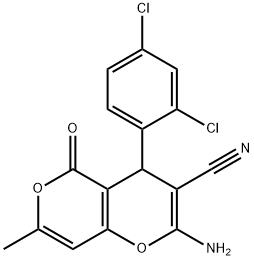 2-amino-4-(2,4-dichlorophenyl)-7-methyl-5-oxo-4H,5H-pyrano[4,3-b]pyran-3-carbonitrile Structure