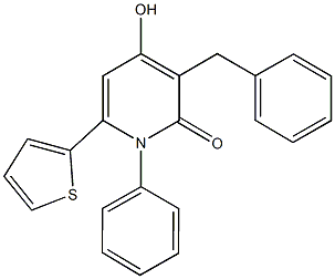 3-benzyl-4-hydroxy-1-phenyl-6-(2-thienyl)-2(1H)-pyridinone Structure