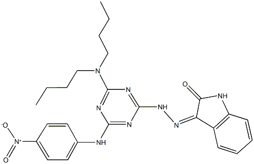 1H-indole-2,3-dione 3-[(4-(dibutylamino)-6-{4-nitroanilino}-1,3,5-triazin-2-yl)hydrazone] 구조식 이미지