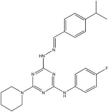 4-isopropylbenzaldehyde [4-(4-fluoroanilino)-6-(1-piperidinyl)-1,3,5-triazin-2-yl]hydrazone Structure