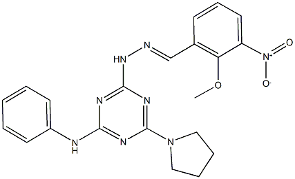 3-nitro-2-methoxybenzaldehyde [4-anilino-6-(1-pyrrolidinyl)-1,3,5-triazin-2-yl]hydrazone Structure