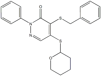 4-(benzylsulfanyl)-2-phenyl-5-(tetrahydro-2H-pyran-2-ylsulfanyl)-3(2H)-pyridazinone Structure