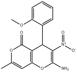 2-amino-3-nitro-4-(2-methoxyphenyl)-7-methyl-4H,5H-pyrano[4,3-b]pyran-5-one Structure