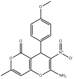 2-amino-3-nitro-4-(4-methoxyphenyl)-7-methyl-4H,5H-pyrano[4,3-b]pyran-5-one 구조식 이미지