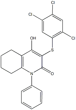 4-hydroxy-1-phenyl-3-[(2,4,5-trichlorophenyl)sulfanyl]-5,6,7,8-tetrahydro-2(1H)-quinolinone 구조식 이미지