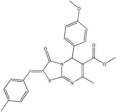 methyl 5-(4-methoxyphenyl)-7-methyl-2-(4-methylbenzylidene)-3-oxo-2,3-dihydro-5H-[1,3]thiazolo[3,2-a]pyrimidine-6-carboxylate Structure