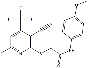 2-{[3-cyano-6-methyl-4-(trifluoromethyl)-2-pyridinyl]sulfanyl}-N-(4-methoxyphenyl)acetamide Structure