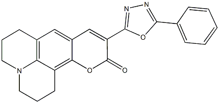 10-(5-phenyl-1,3,4-oxadiazol-2-yl)-2,3,6,7-tetrahydro-1H,5H,11H-pyrano[2,3-f]pyrido[3,2,1-ij]quinolin-11-one 구조식 이미지