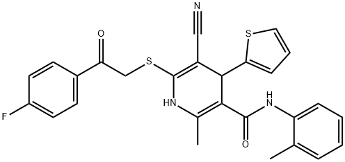 5-cyano-6-{[2-(4-fluorophenyl)-2-oxoethyl]sulfanyl}-2-methyl-N-(2-methylphenyl)-4-(2-thienyl)-1,4-dihydro-3-pyridinecarboxamide Structure