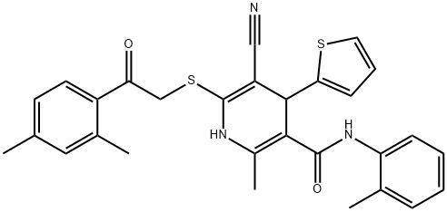 5-cyano-6-{[2-(2,4-dimethylphenyl)-2-oxoethyl]sulfanyl}-2-methyl-N-(2-methylphenyl)-4-(2-thienyl)-1,4-dihydro-3-pyridinecarboxamide 구조식 이미지