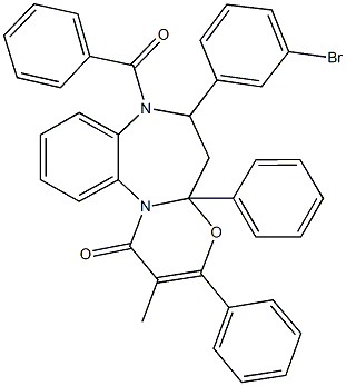 7-benzoyl-6-(3-bromophenyl)-2-methyl-3,4a-diphenyl-4a,5,6,7-tetrahydro-1H-[1,3]oxazino[3,2-a][1,5]benzodiazepin-1-one Structure