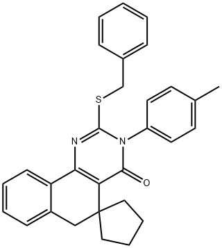 2-(benzylsulfanyl)-3-(4-methylphenyl)-5,6-dihydrospiro(benzo[h]quinazoline-5,1'-cyclopentane)-4(3H)-one 구조식 이미지