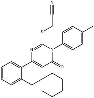 2-[(cyanomethyl)sulfanyl]-3-(4-methylphenyl)-4-oxo-3,4,5,6-tetrahydrospiro(benzo[h]quinazoline-5,1'-cyclohexane) Structure