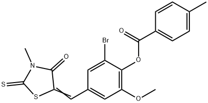 2-bromo-6-methoxy-4-[(3-methyl-4-oxo-2-thioxo-1,3-thiazolidin-5-ylidene)methyl]phenyl 4-methylbenzoate Structure