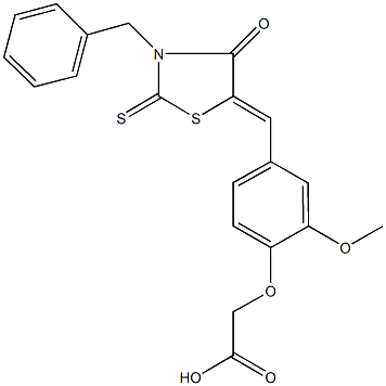 {4-[(3-benzyl-4-oxo-2-thioxo-1,3-thiazolidin-5-ylidene)methyl]-2-methoxyphenoxy}acetic acid Structure