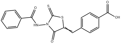 4-{[3-(benzoylamino)-4-oxo-2-thioxo-1,3-thiazolidin-5-ylidene]methyl}benzoic acid 구조식 이미지