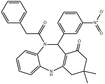 11-{3-nitrophenyl}-3,3-dimethyl-10-(phenylacetyl)-2,3,4,5,10,11-hexahydro-1H-dibenzo[b,e][1,4]diazepin-1-one 구조식 이미지