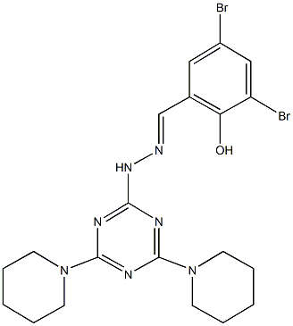 3,5-dibromo-2-hydroxybenzaldehyde [4,6-di(1-piperidinyl)-1,3,5-triazin-2-yl]hydrazone 구조식 이미지