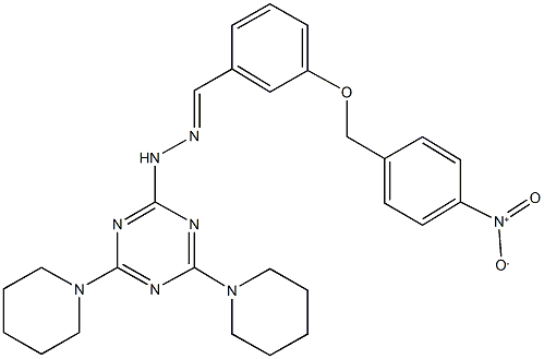 3-({4-nitrobenzyl}oxy)benzaldehyde [4,6-di(1-piperidinyl)-1,3,5-triazin-2-yl]hydrazone Structure