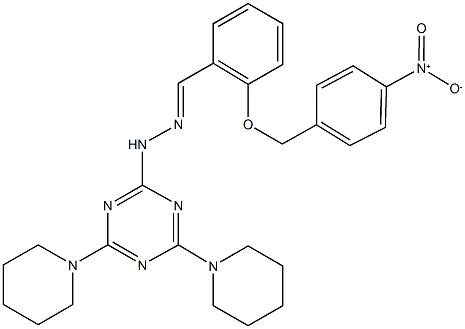 2-({4-nitrobenzyl}oxy)benzaldehyde [4,6-di(1-piperidinyl)-1,3,5-triazin-2-yl]hydrazone Structure