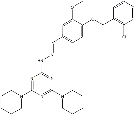 4-{[(2-chlorophenyl)methyl]oxy}-3-(methyloxy)benzaldehyde (4,6-dipiperidin-1-yl-1,3,5-triazin-2-yl)hydrazone 구조식 이미지